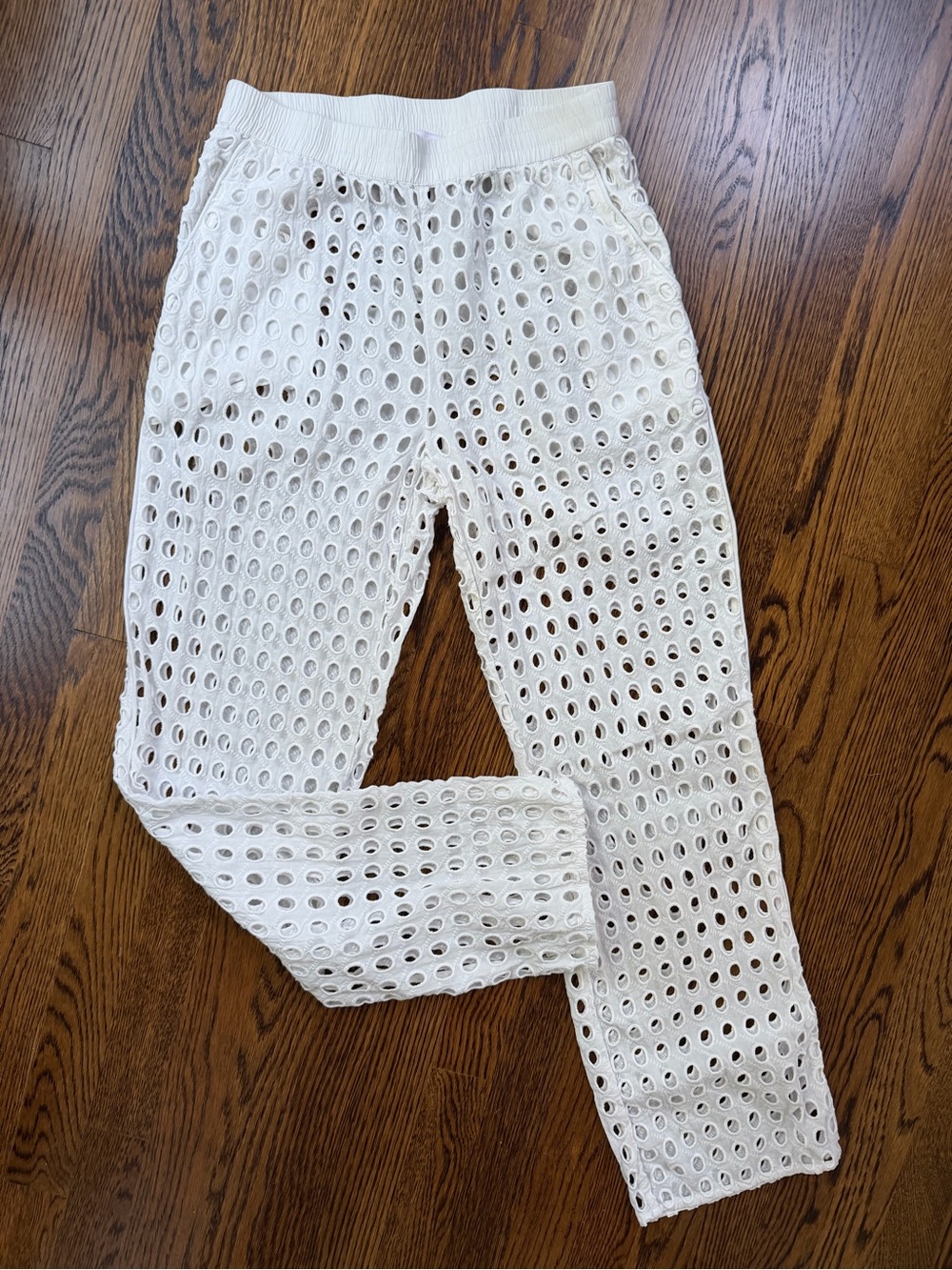 Solid and Striped Women’s White Eyelet Cotton Wide Legged Beach Vacation Pants